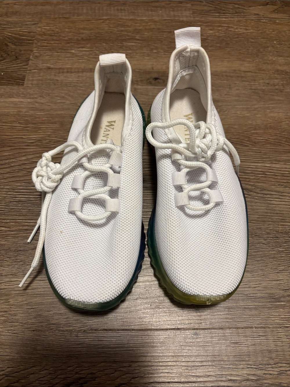 kids white and rainbow sneakers